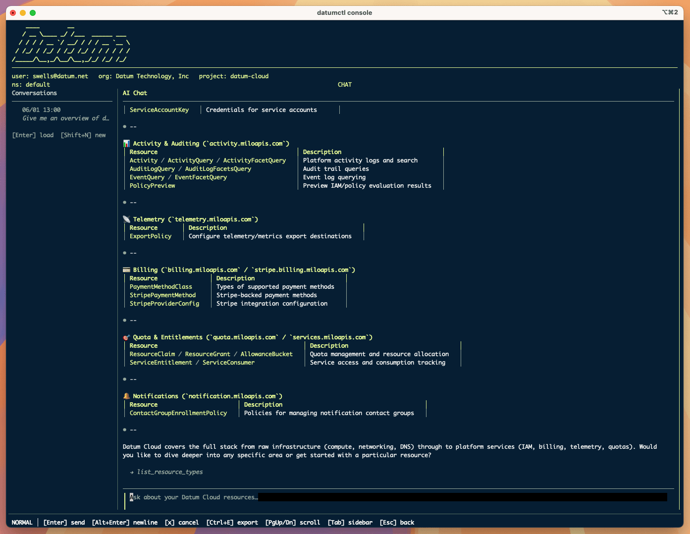 Screenshot of AI chat in action